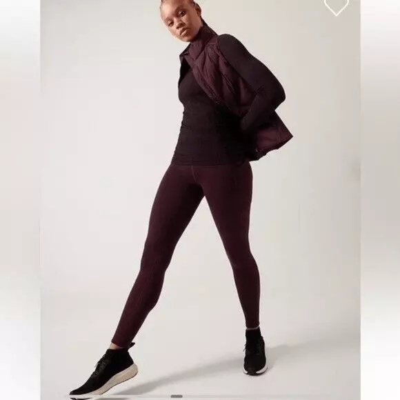 Athleta Altitude Stash Tight Polartech Lined Fleece Leggings Burgundy Size 2X - Picture 9 of 9